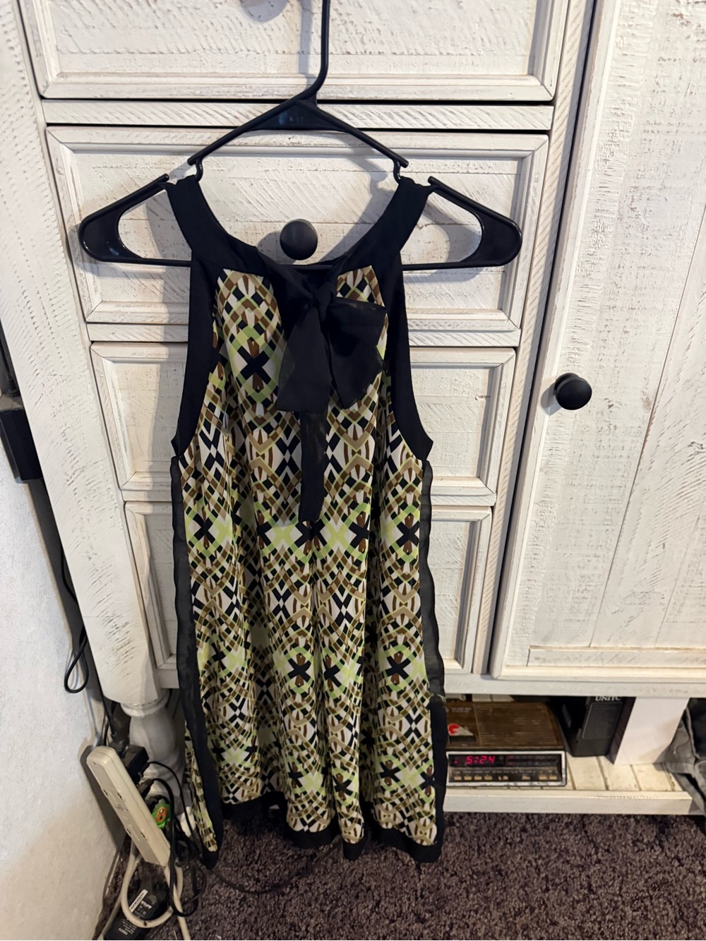 jonathan martin Black and Green Geometric Midi Dress